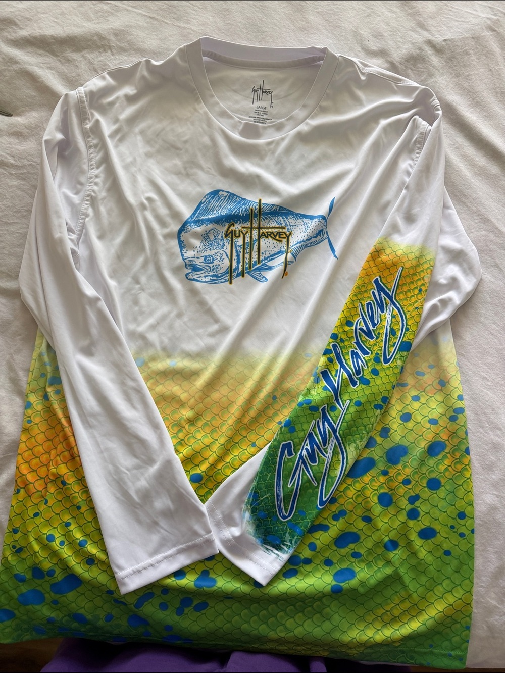 Guy Harvey White, Lime & Yellow Fishing Performance Long Sleeve